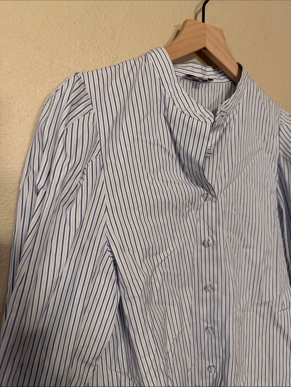 Madewell Puff Sleeve Button Up Shirt Hydrangea Blue White Stripe Top Size Medium - Picture 4 of 8